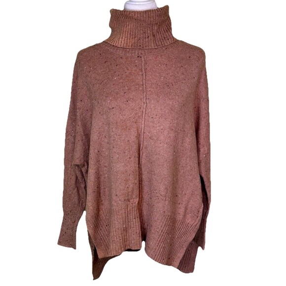 Women’s Brown Flecked Slouchy Turtleneck Sweater Dolman Sleeve Quiet Luxury XS - Picture 1 of 9